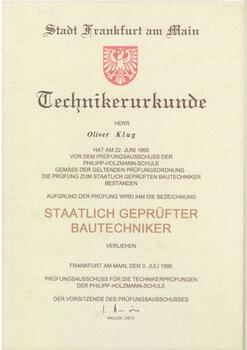 Technikerurkunde - Oliver Klug